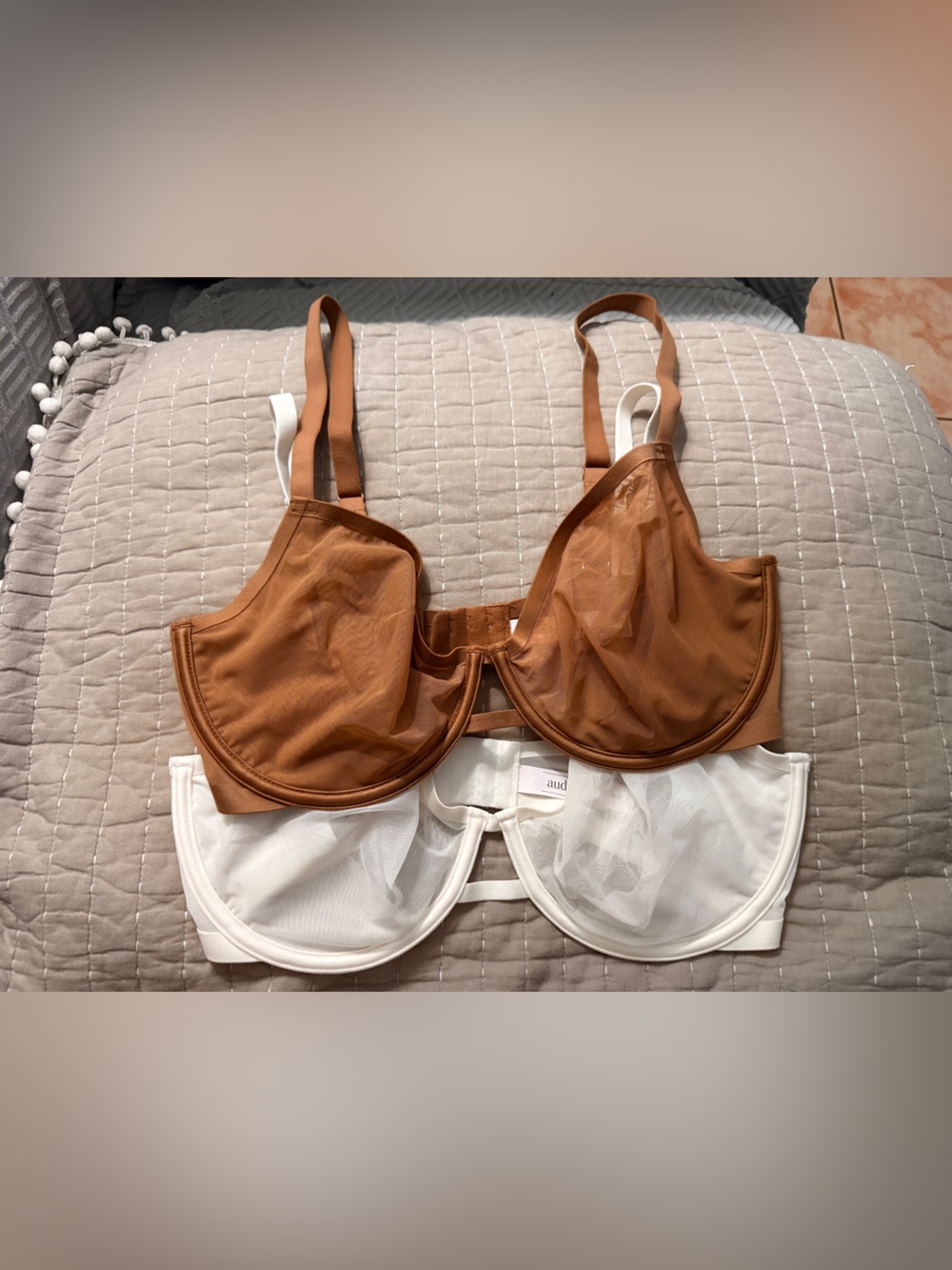 Auden mesh bra bundle in Brown & White
